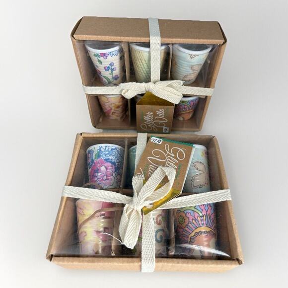 2 Sets of 6 New Glitterville Paris Flea Market Shot Glasses 2.2" Tall Reusable - Picture 1 of 9